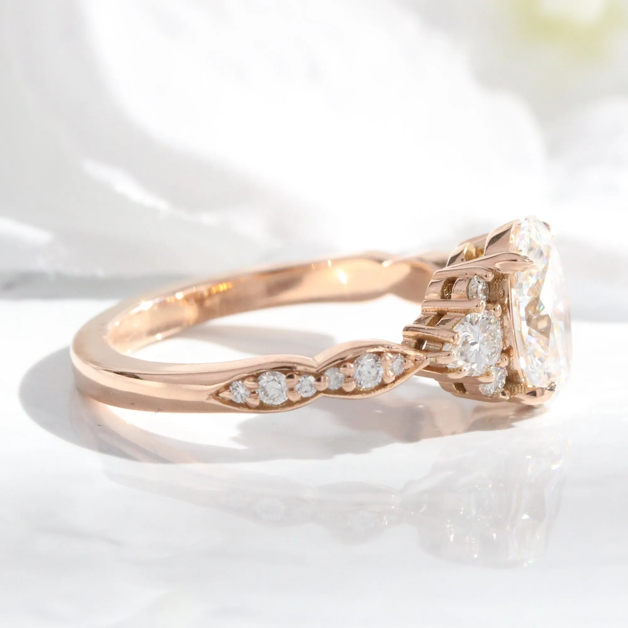 2.0 Ct. Oval Lab Diamond Ring w/ Natural Diamonds in Dahlia 3 Stone Ring