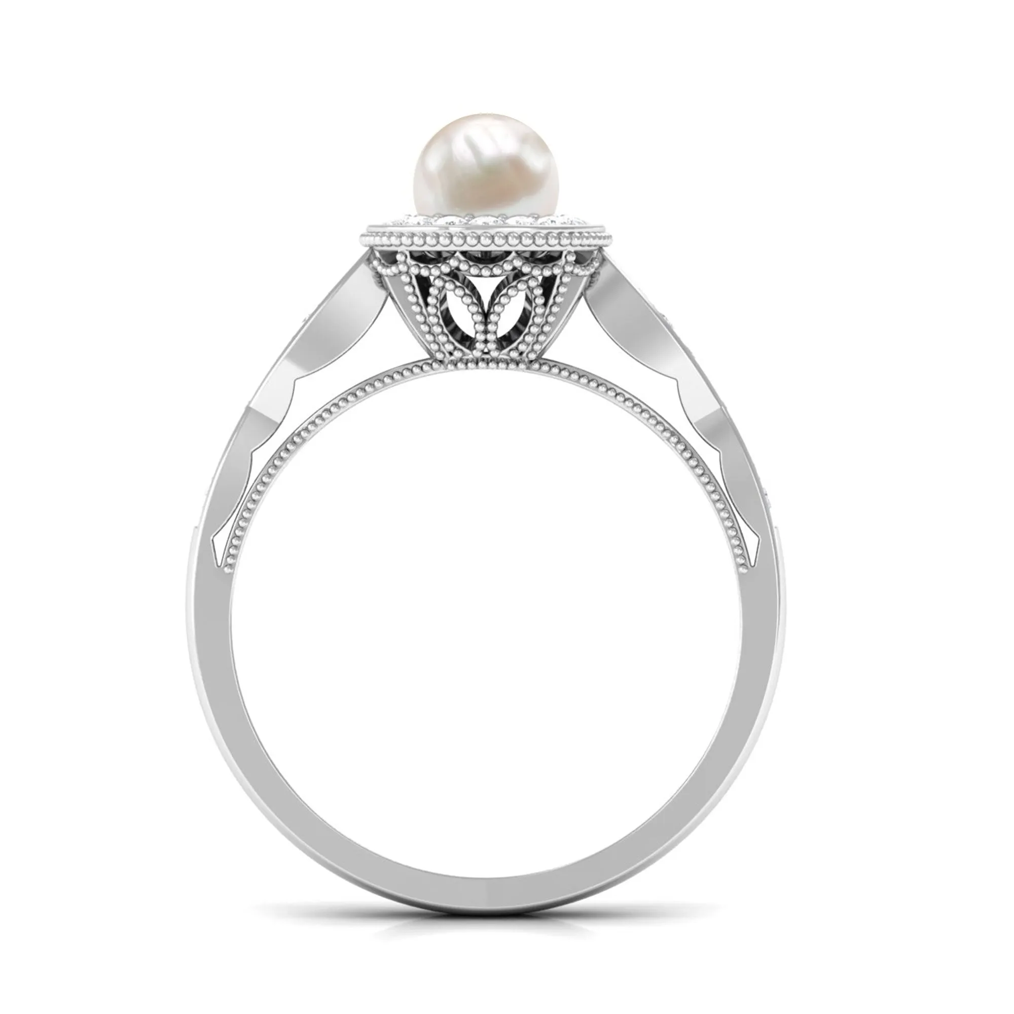 2.25 CT Freshwater Pearl and Diamond Engagement Ring