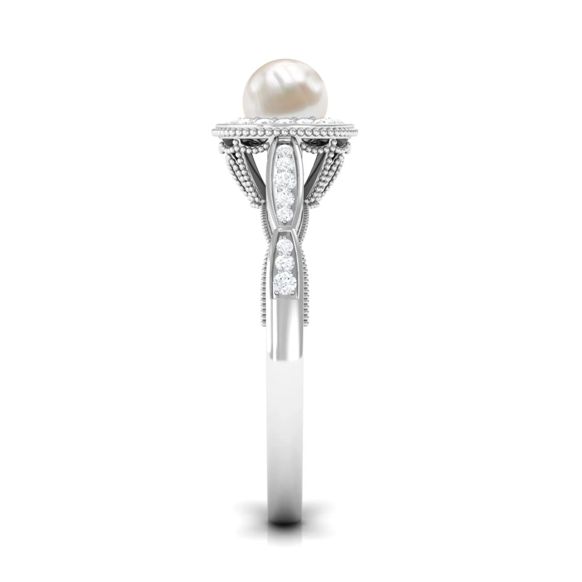 2.25 CT Freshwater Pearl and Diamond Engagement Ring