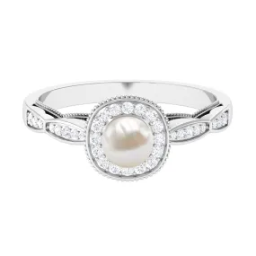 2.25 CT Freshwater Pearl and Diamond Engagement Ring