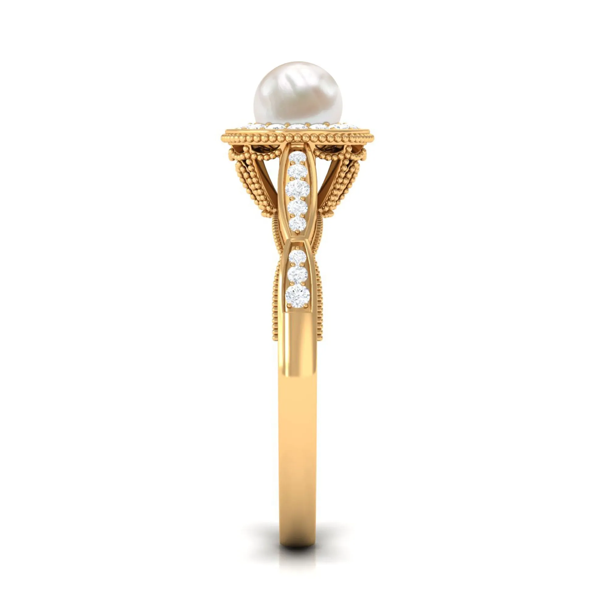 2.25 CT Freshwater Pearl and Diamond Engagement Ring