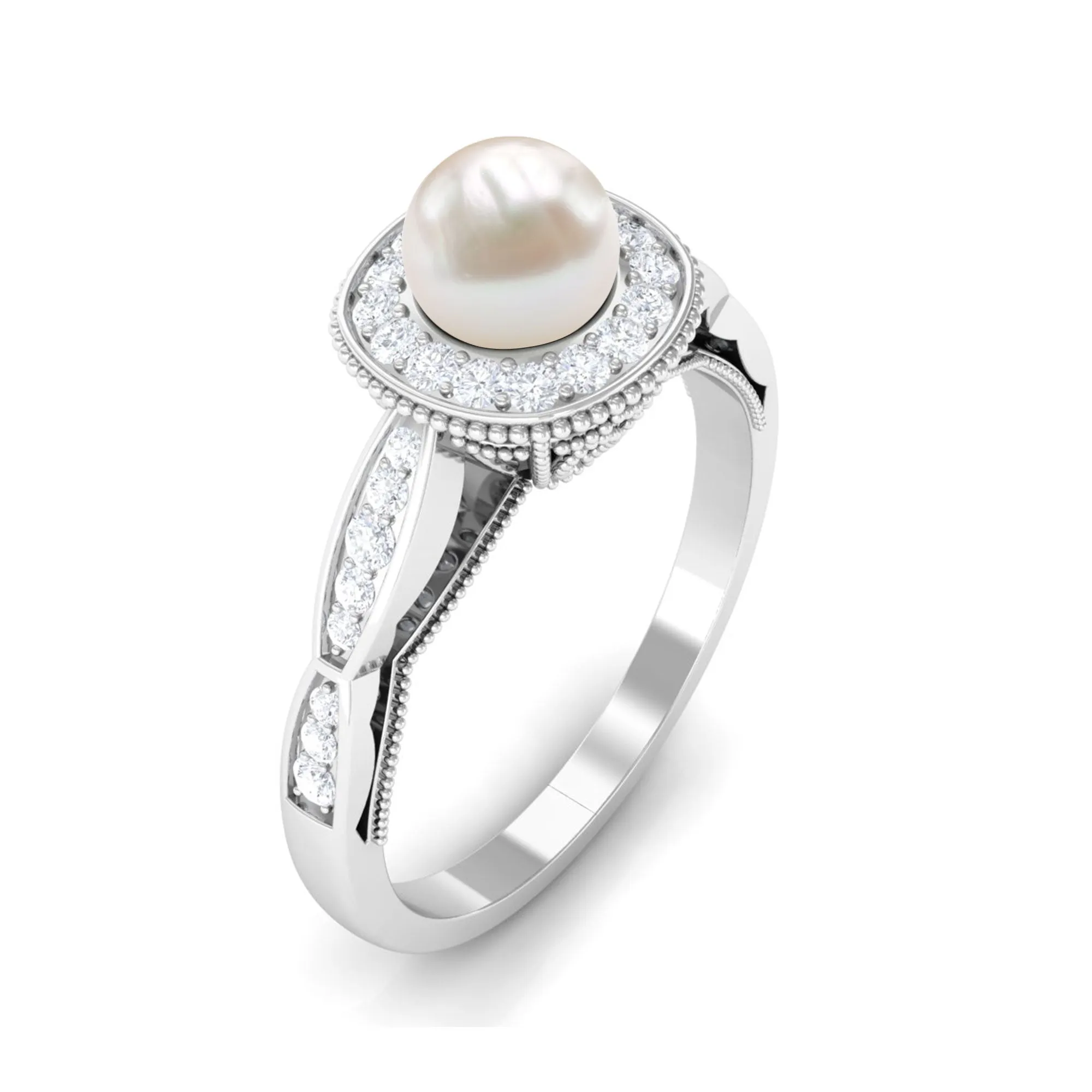 2.25 CT Freshwater Pearl and Diamond Engagement Ring