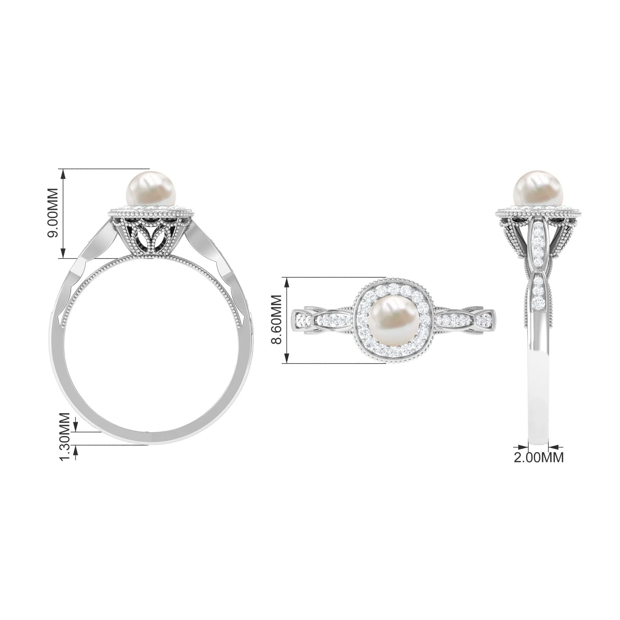 2.25 CT Freshwater Pearl and Diamond Engagement Ring