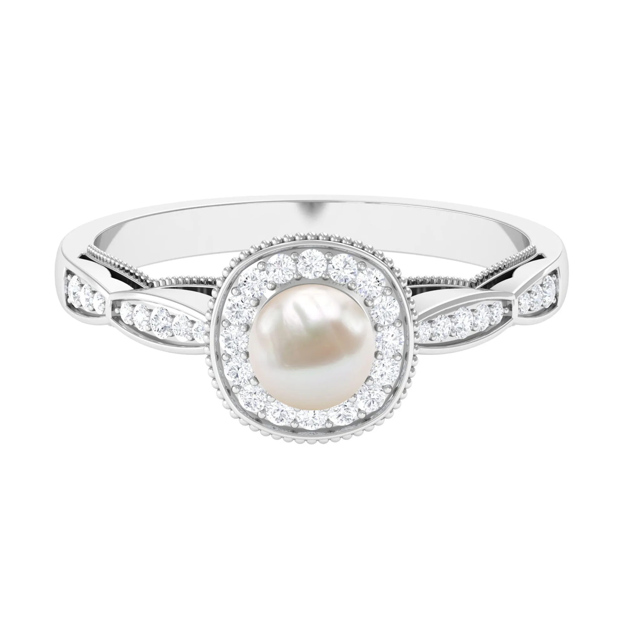2.25 CT Freshwater Pearl and Diamond Engagement Ring