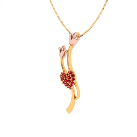 22k Lotus Motif Embossed Red Stone Studded Gold Locket