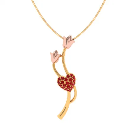 22k Lotus Motif Embossed Red Stone Studded Gold Locket