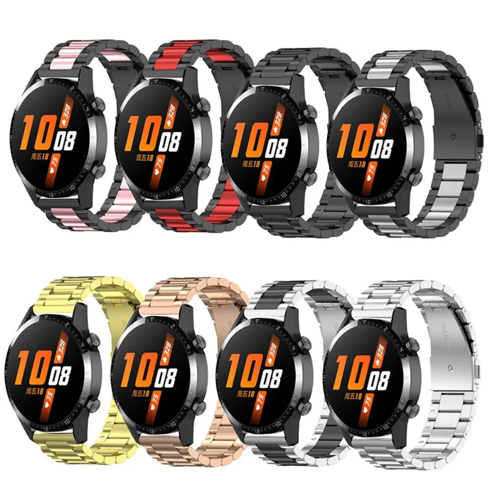 22mm Huawei Watch GT Runner / GT 3 46mm triple bead stainless steel watch strap - Black / Silver / Black