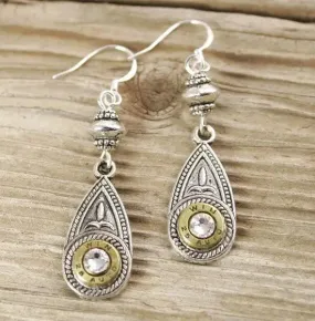 25 Auto Brass Antiqued Silver Teardrop Dangle Earrings