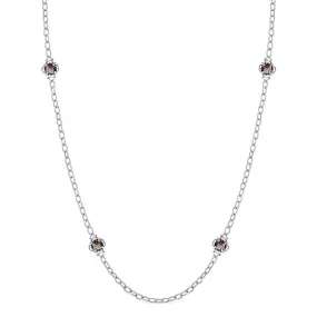 32 Inch Silver Smokey Quartz Station Necklace