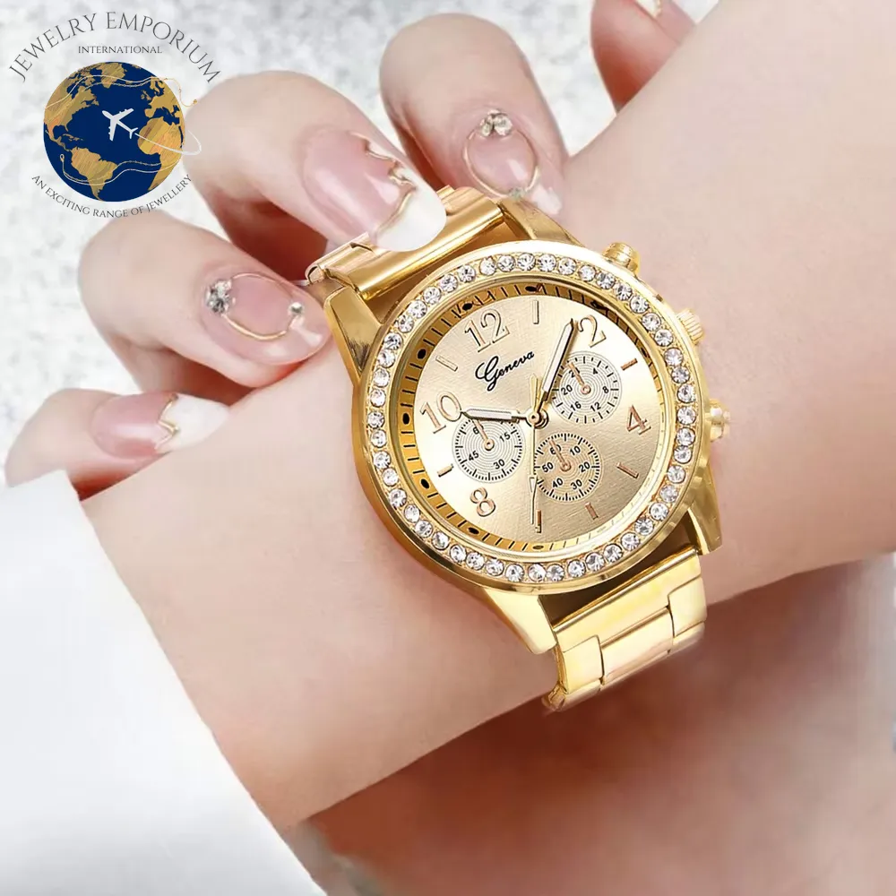 6PCS Set Luxury Watch Women Ring Necklace Earrings Rhinestone Fashion Wristwatch Female Casual Ladies Watches Bracelet Set Clock