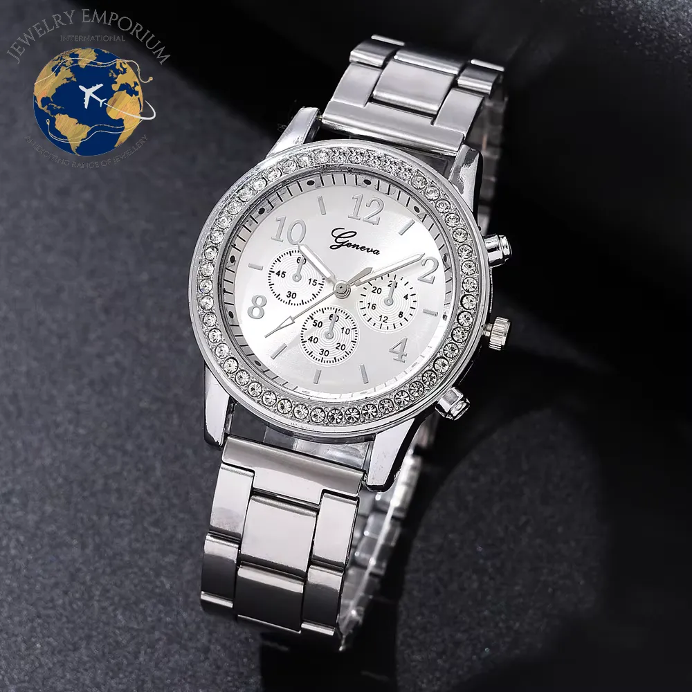 6PCS Set Luxury Watch Women Ring Necklace Earrings Rhinestone Fashion Wristwatch Female Casual Ladies Watches Bracelet Set Clock