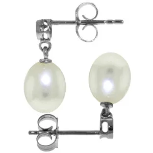 8.03 Carat 14K Solid White Gold Earrings Diamond Pearl