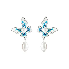 925 Silver Blue and White Gradient Pearl Earrings