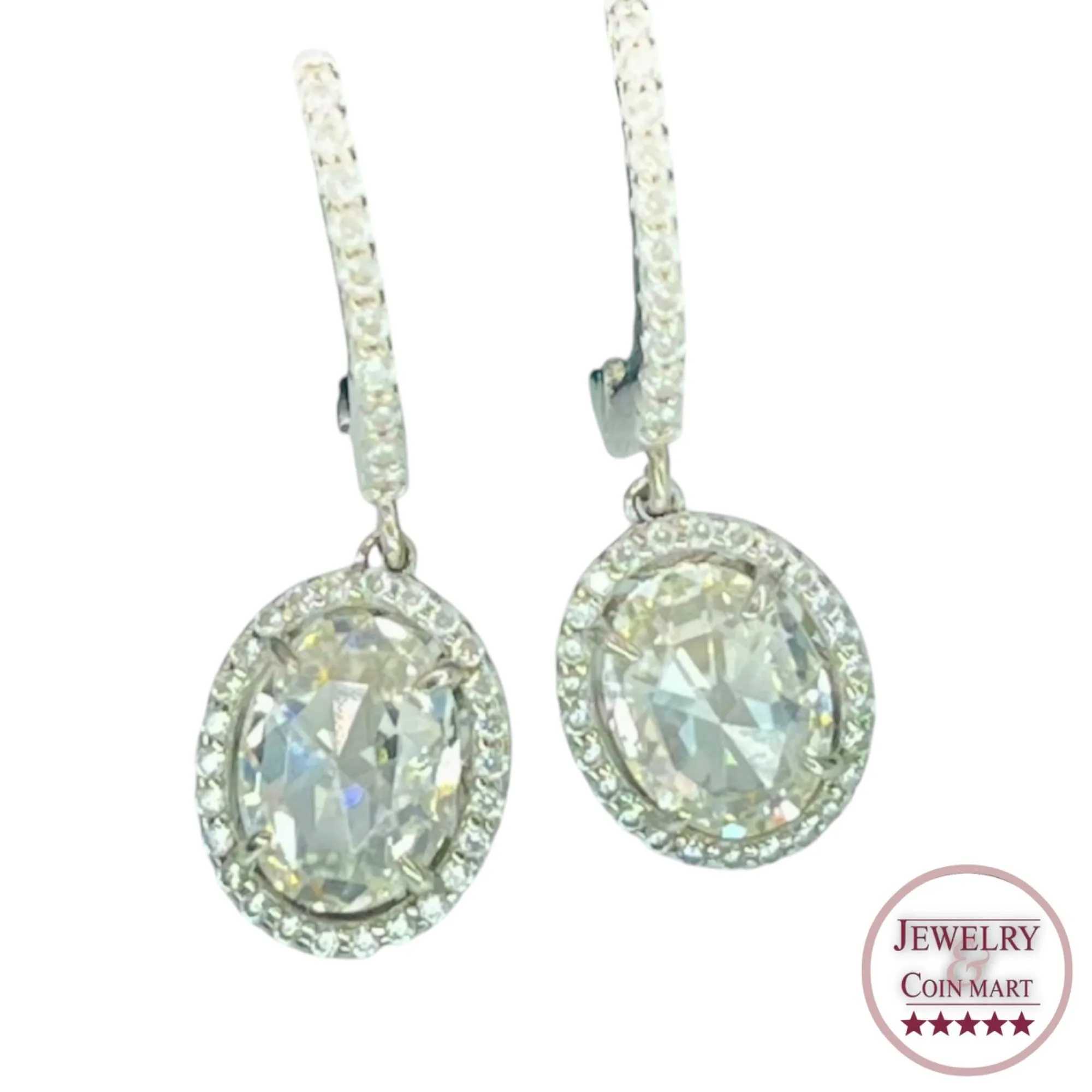 925 Sterling Silver Cubic Zirconia Dangle Hoop Earrings Oval Minimalist Classic