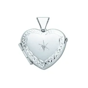 925 Sterling Silver Diamond Set Heart Shaped Locket Pendant Necklace