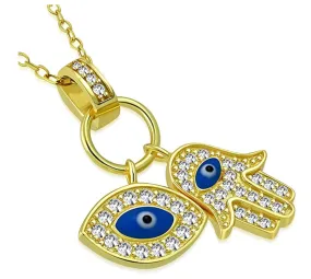 925 Sterling Silver Hamsa Hand Jewish Jewelry Muslim Kabbalah Merkaba Blue Evil Eye Lucky Charm Fatima Necklace Allah Diamond 18in.