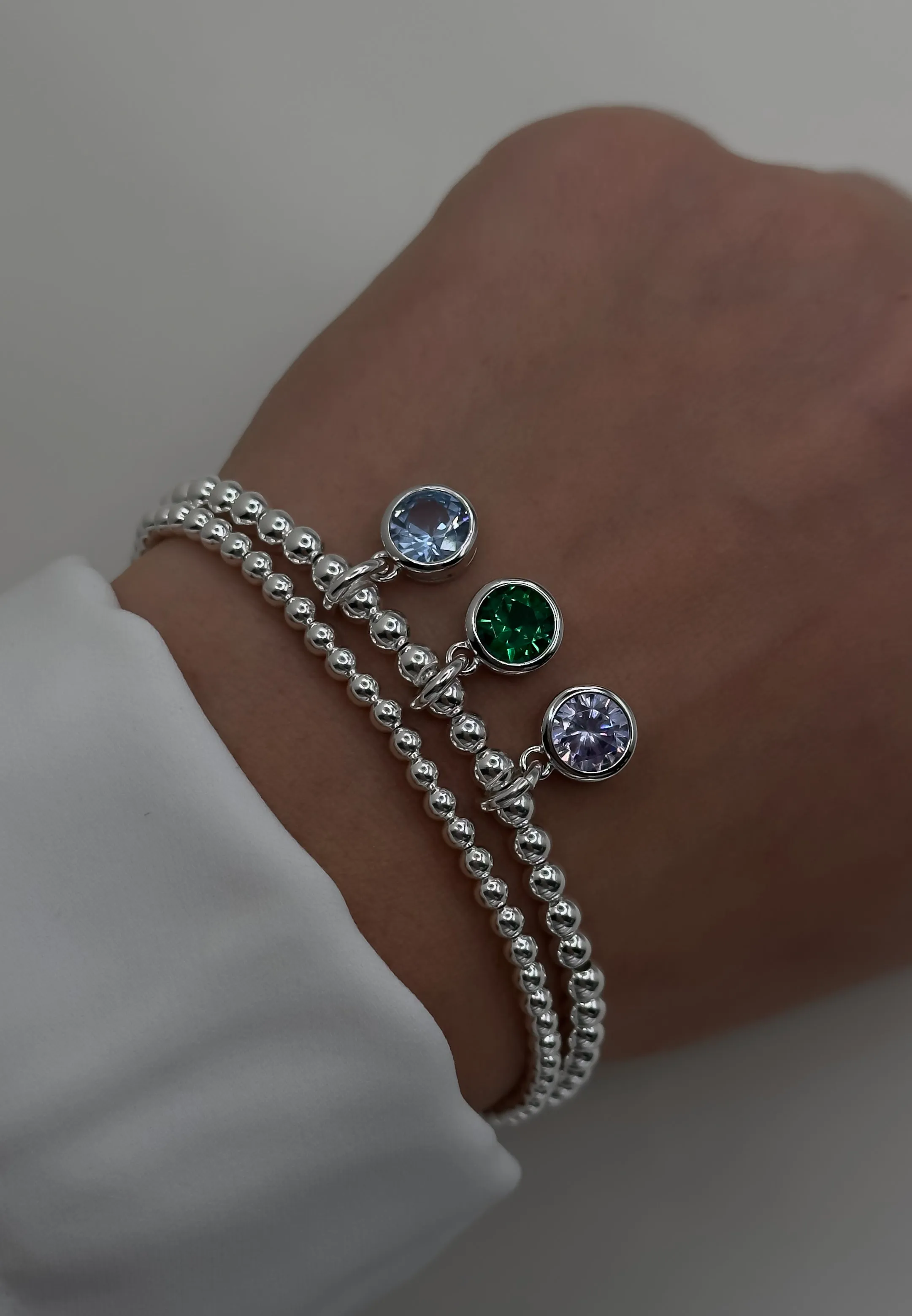 925 Sterling Silver Swarovski Birthstone Bracelets, Sterling Silver Stretch Bracelet, Birthstone Bracelet, Stacked Bracelets