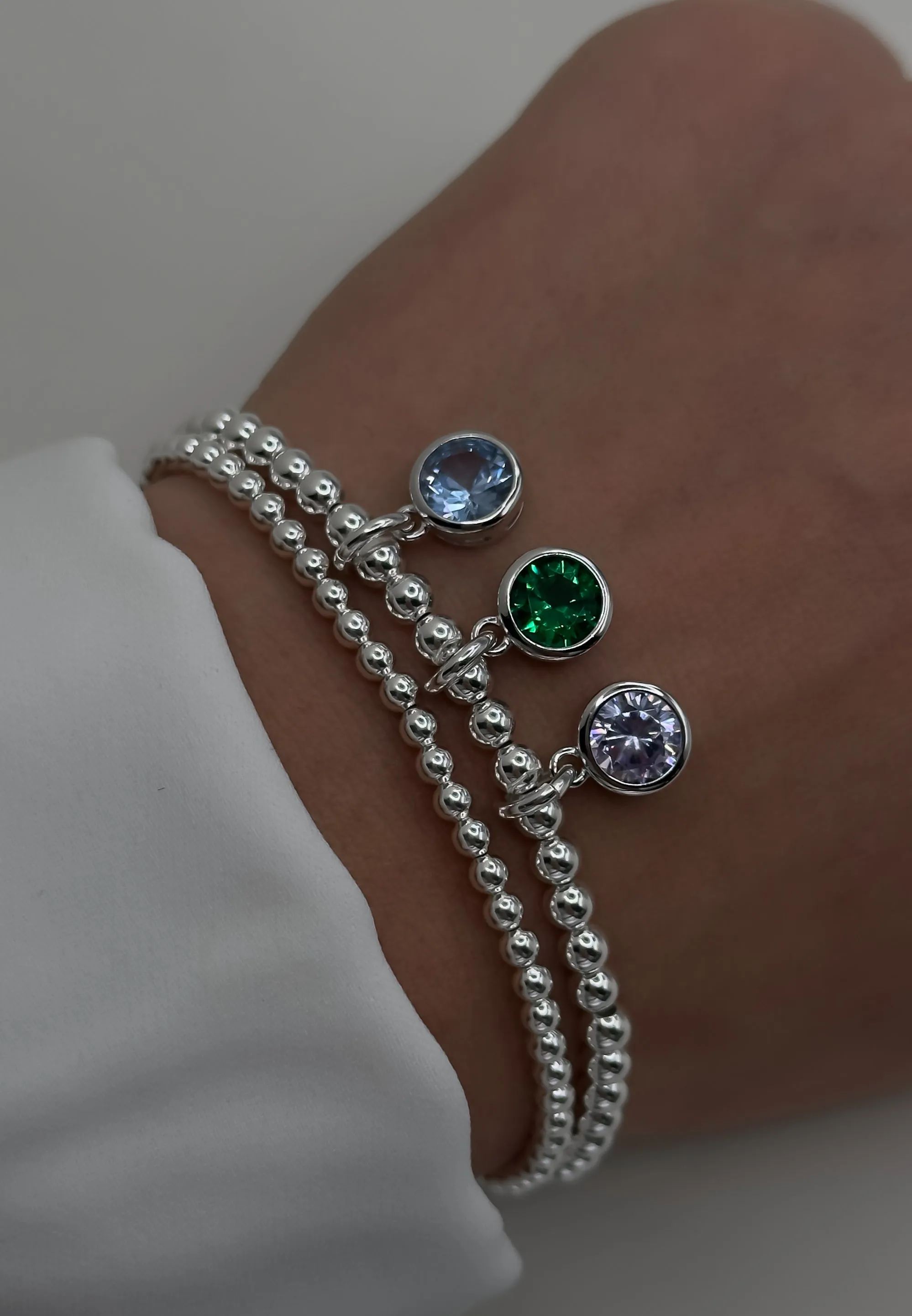925 Sterling Silver Swarovski Birthstone Bracelets, Sterling Silver Stretch Bracelet, Birthstone Bracelet, Stacked Bracelets
