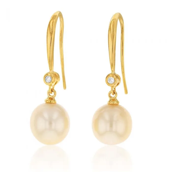 9ct Golden South Sea and Diamond Earrings
