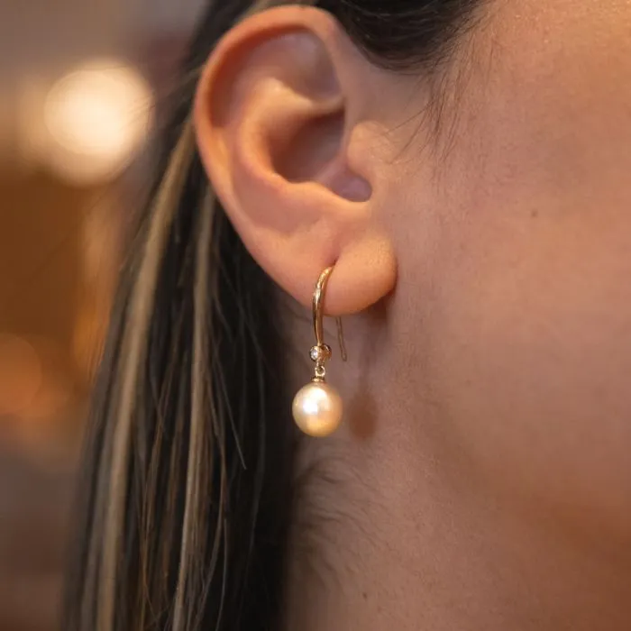 9ct Golden South Sea and Diamond Earrings
