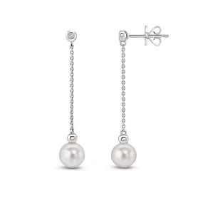 9ct White Gold Diamond & Pearl Chain Stud Earrings