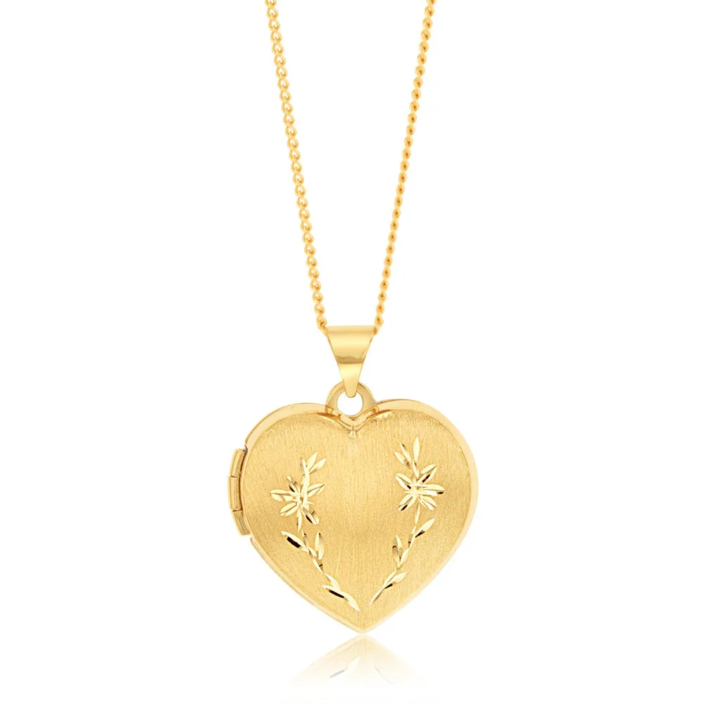 9ct Yellow Gold Engraved Heart Locket