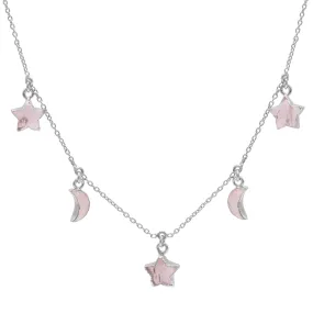 Adela Rose Quartz Star & Moon Charm Necklace | 925 Sterling Silver