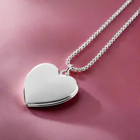 Adoration Engravable Smooth Heart Silver Locket Necklace for Women
