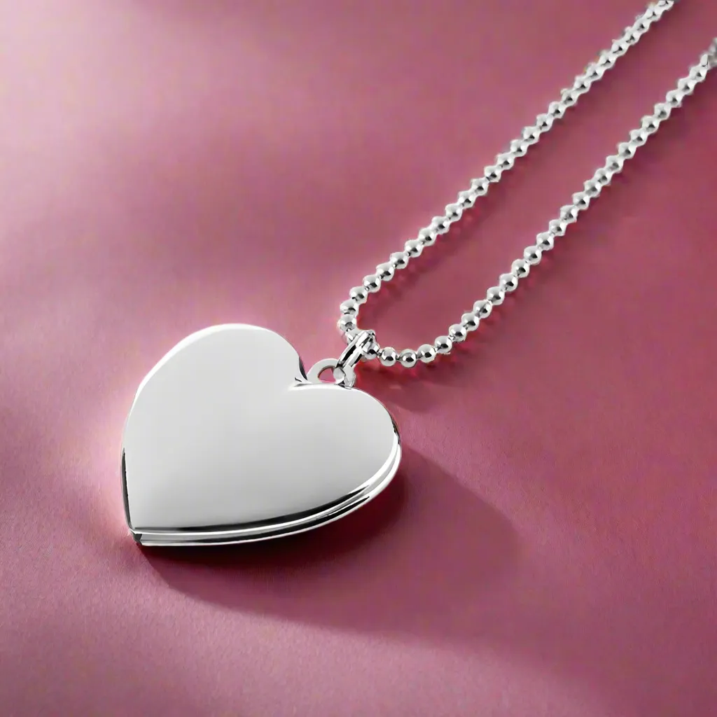 Adoration Engravable Smooth Heart Silver Locket Necklace for Women