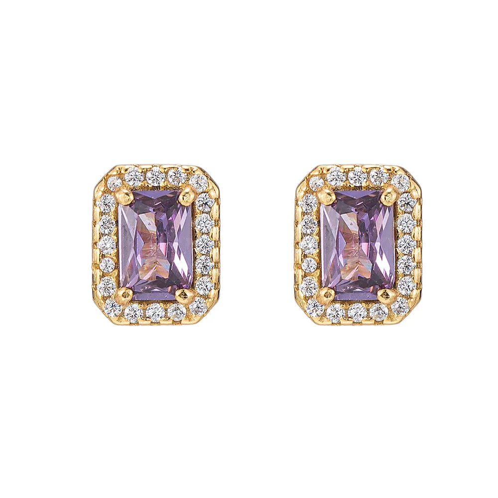 Amethyst and CZ Stud Earrings
