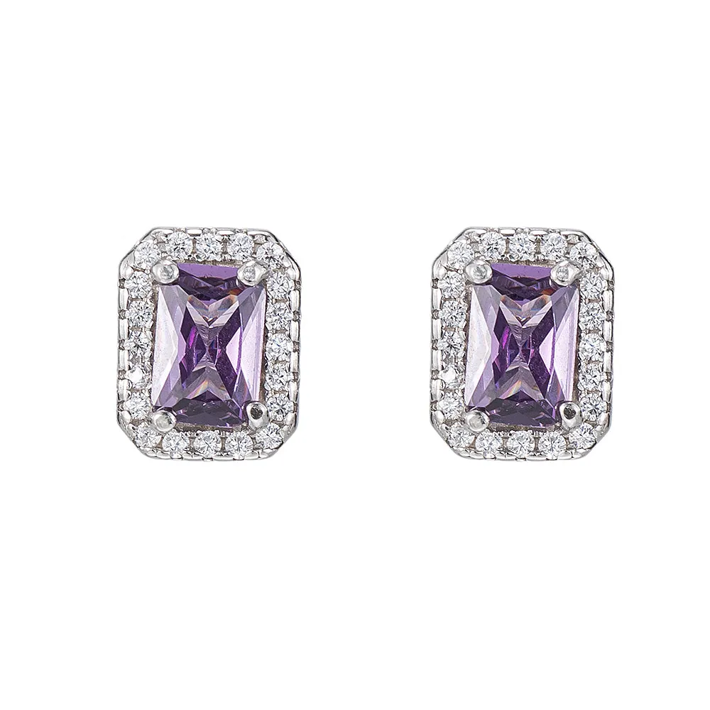 Amethyst and CZ Stud Earrings