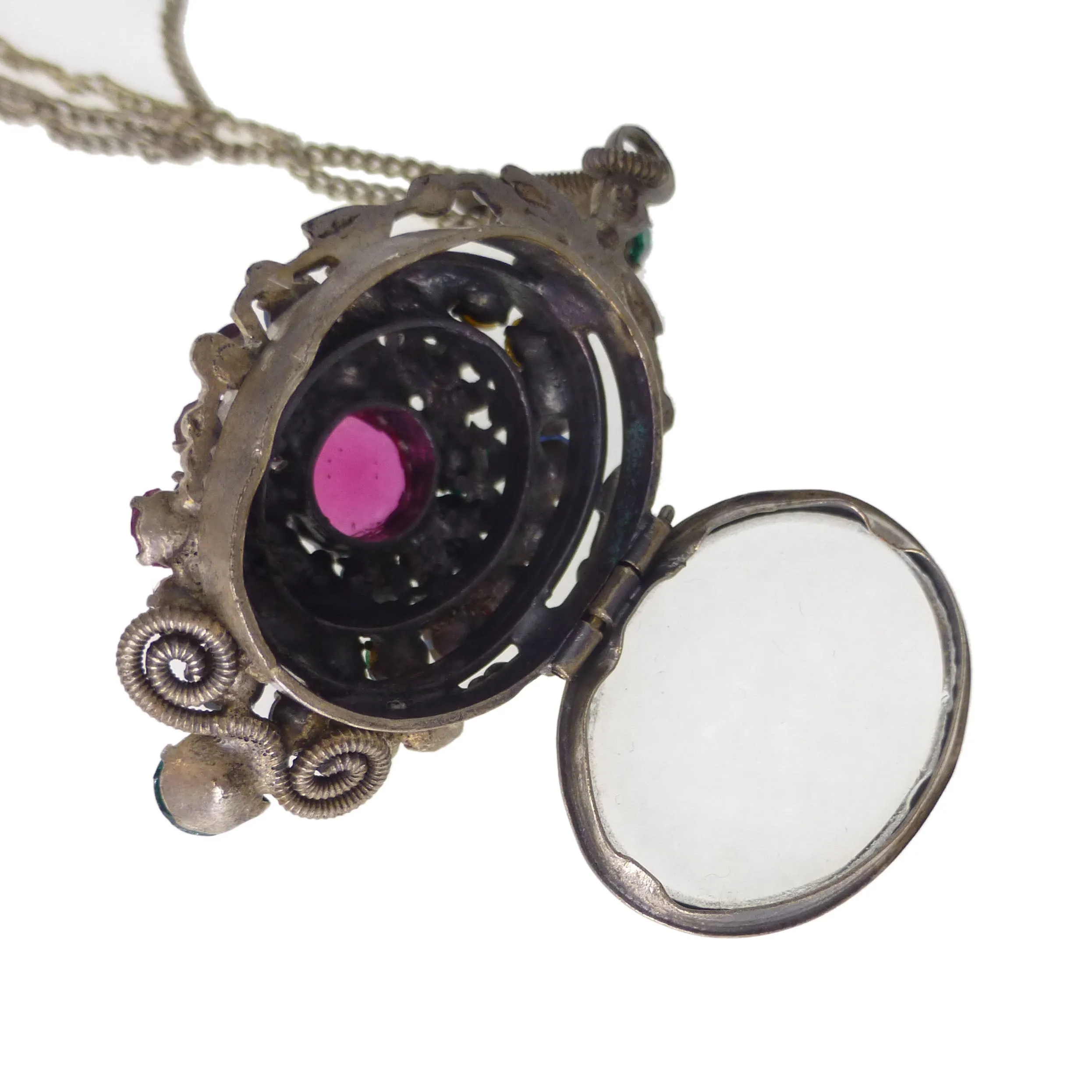 Antique Saphiret & Rainbow Paste Floral Locket
