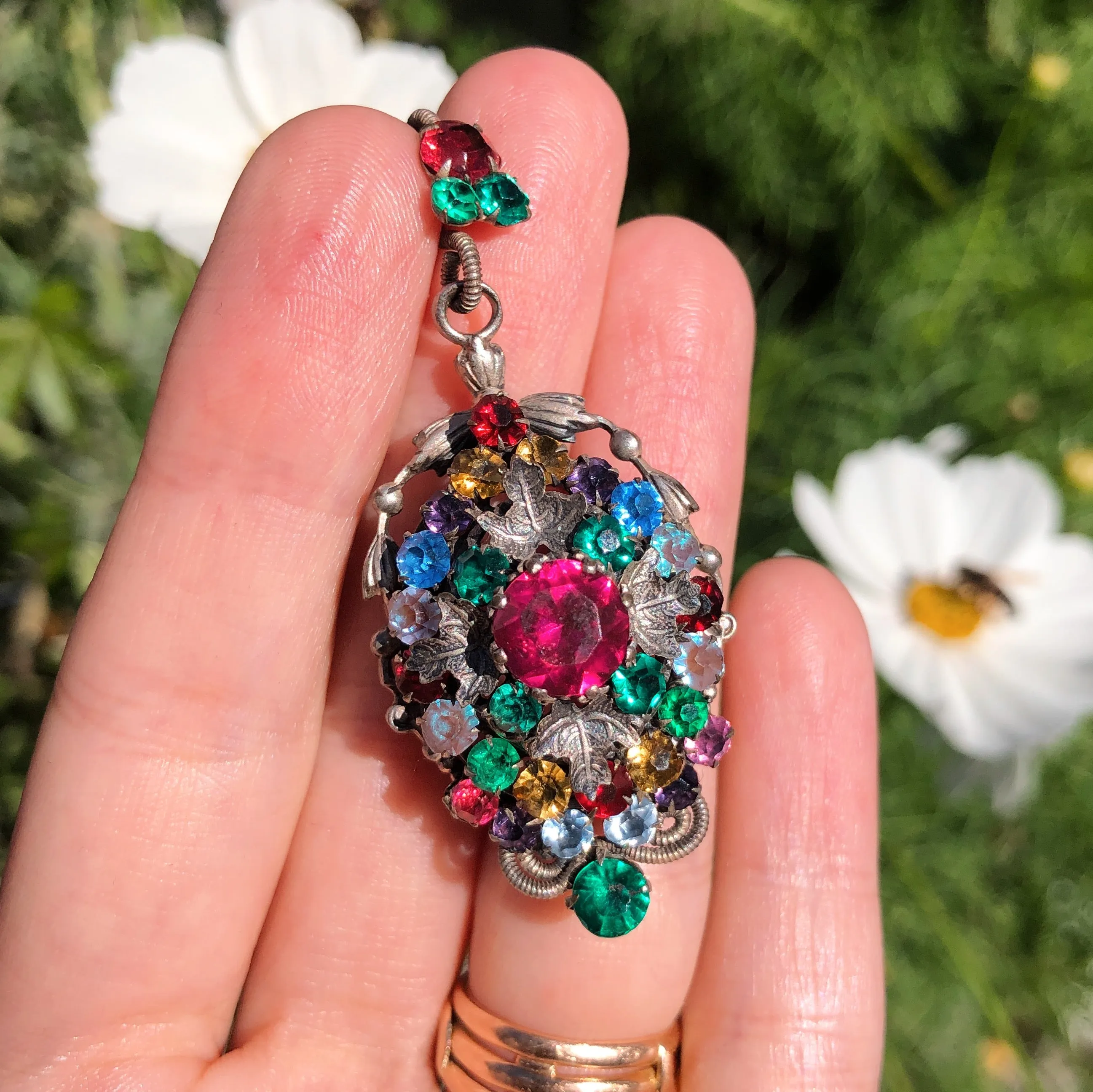 Antique Saphiret & Rainbow Paste Floral Locket