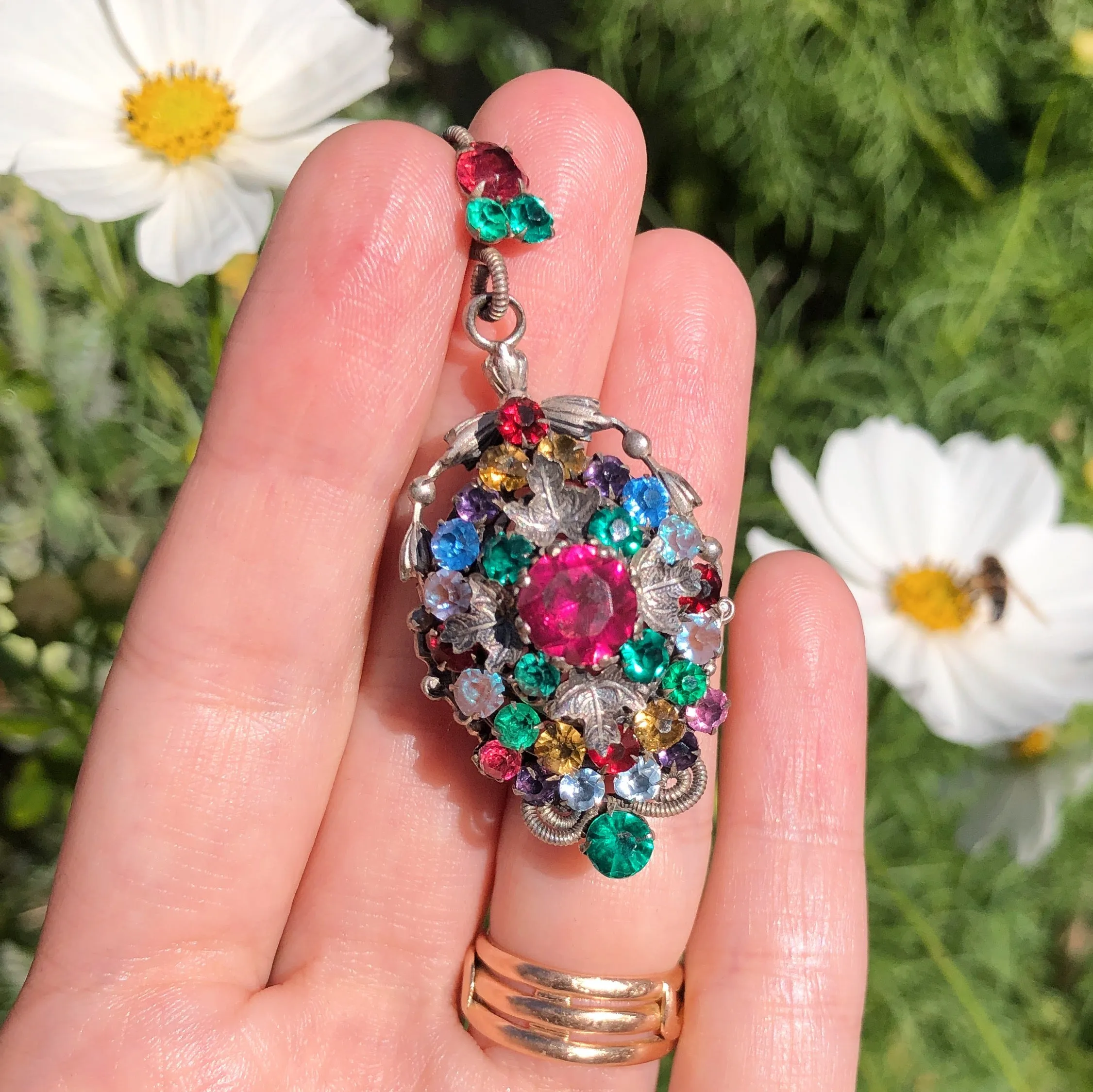 Antique Saphiret & Rainbow Paste Floral Locket