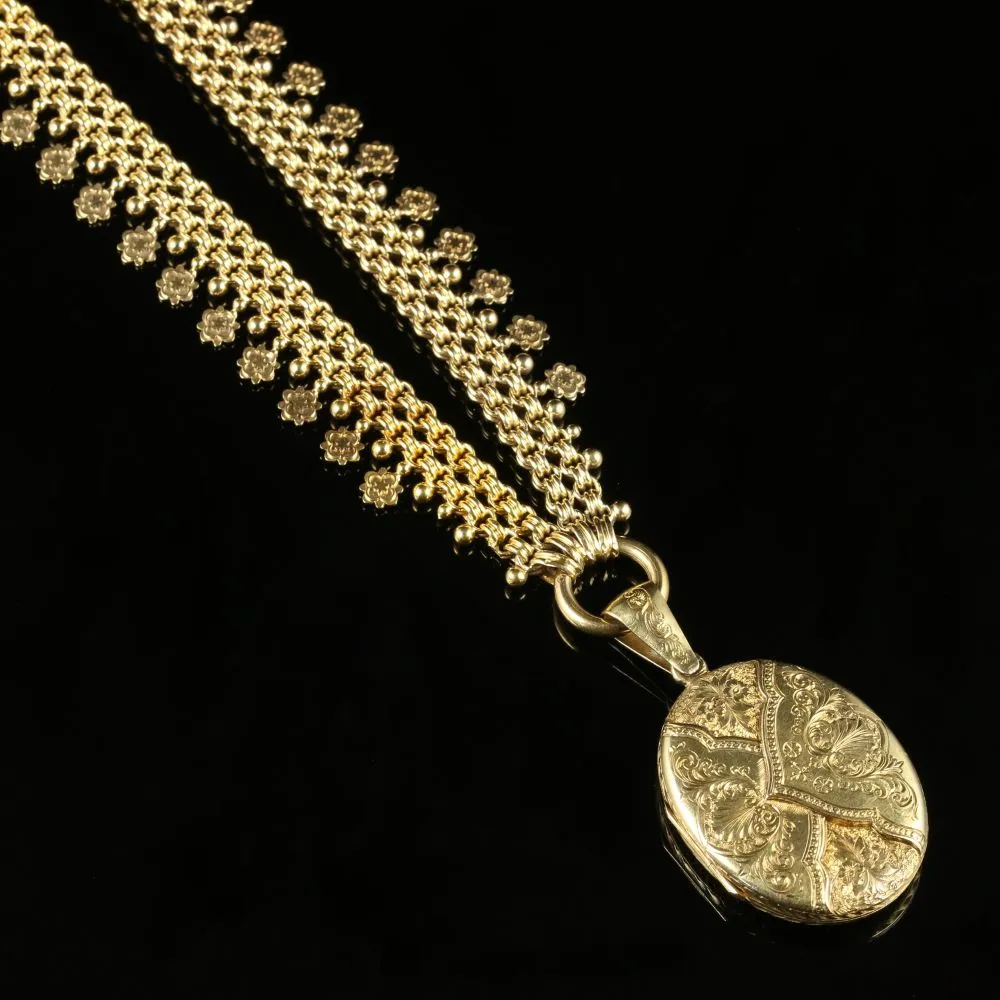 Antique Victorian 18Ct Solid Gold Locket And Collar Circa 1880