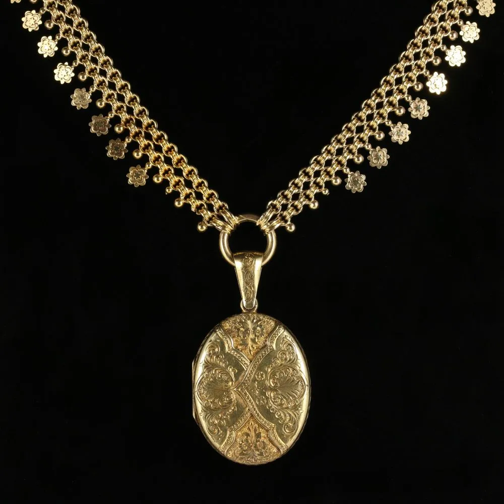 Antique Victorian 18Ct Solid Gold Locket And Collar Circa 1880