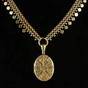 Antique Victorian 18Ct Solid Gold Locket And Collar Circa 1880