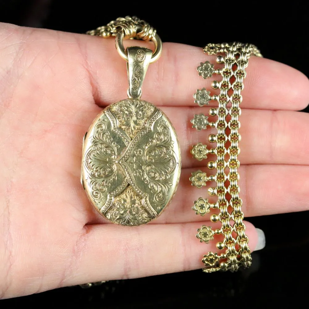 Antique Victorian 18Ct Solid Gold Locket And Collar Circa 1880