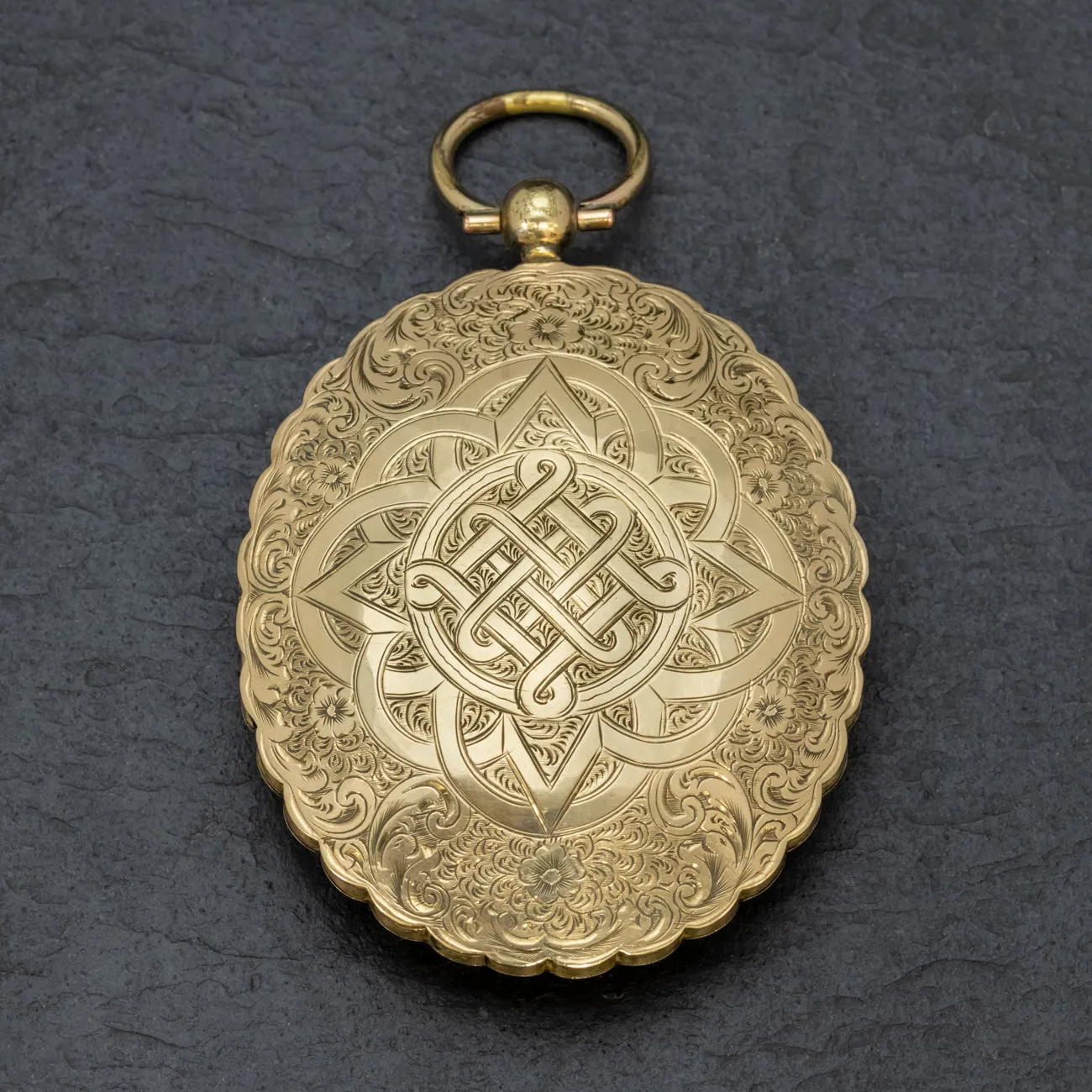 Antique Victorian Large Engraved Locket 9Ct Gold Silver Circa 1850