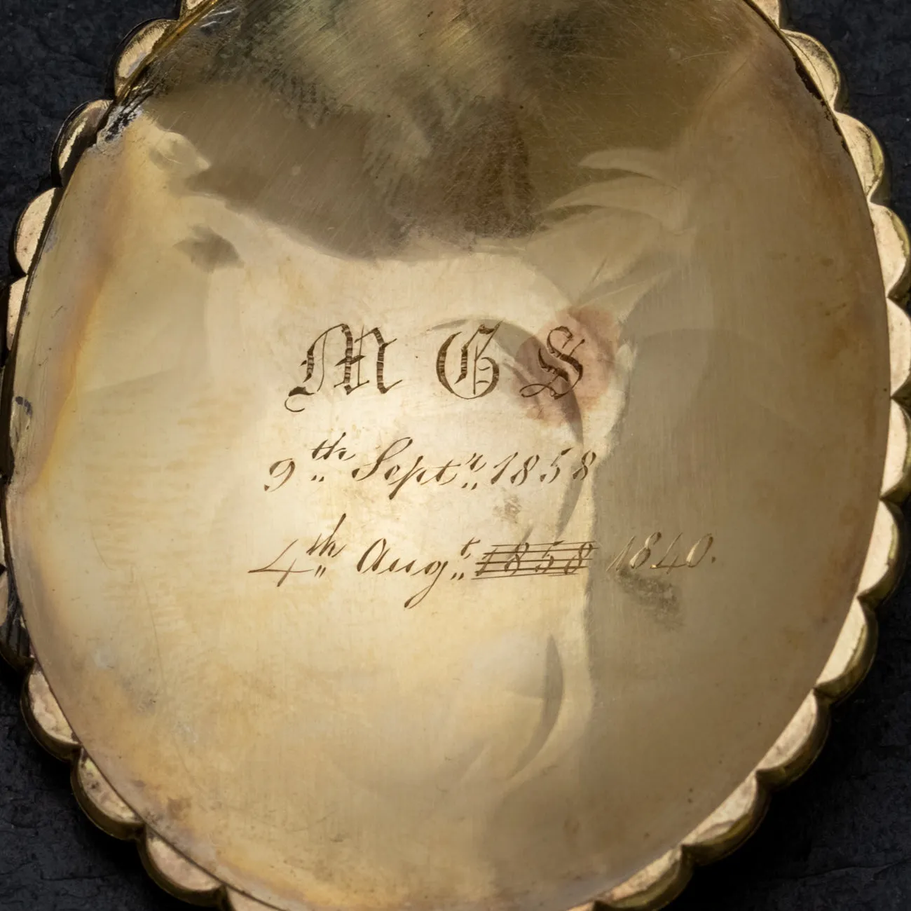 Antique Victorian Large Engraved Locket 9Ct Gold Silver Circa 1850