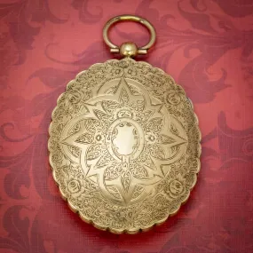 Antique Victorian Large Engraved Locket 9Ct Gold Silver Circa 1850