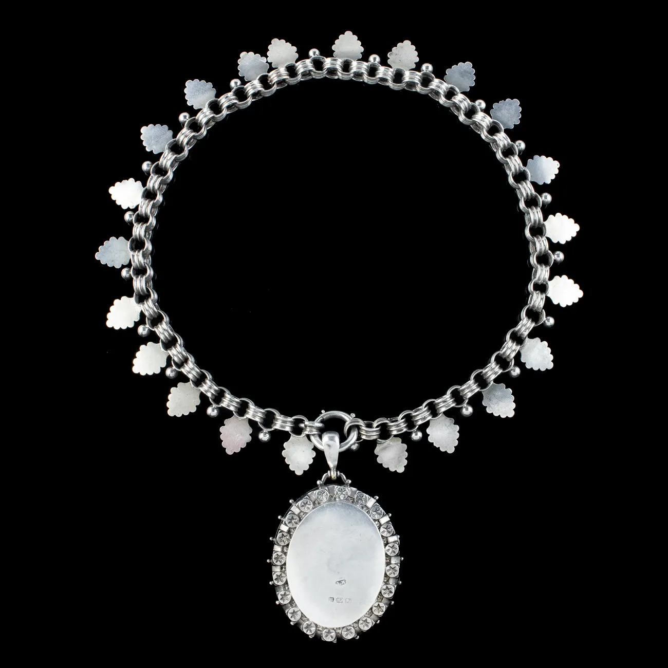 Antique Victorian Locket And Collar Necklace Sterling Silver Dated 1886