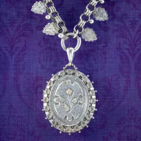 Antique Victorian Locket And Collar Necklace Sterling Silver Dated 1886