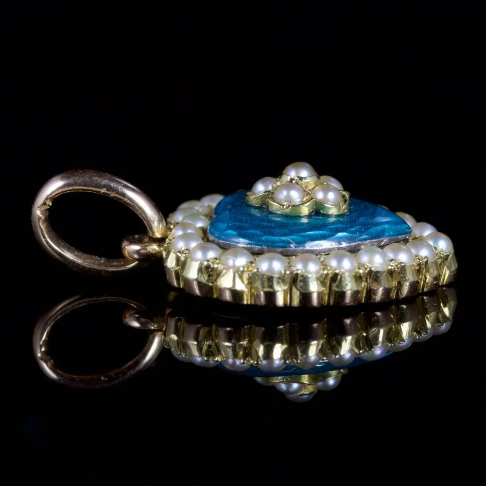 Antique Victorian Pearl Enamel Heart Locket Pendant 15Ct Circa 1890