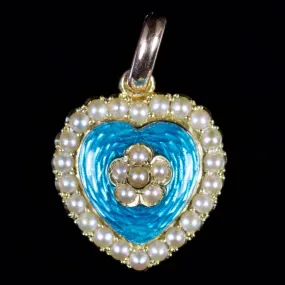Antique Victorian Pearl Enamel Heart Locket Pendant 15Ct Circa 1890