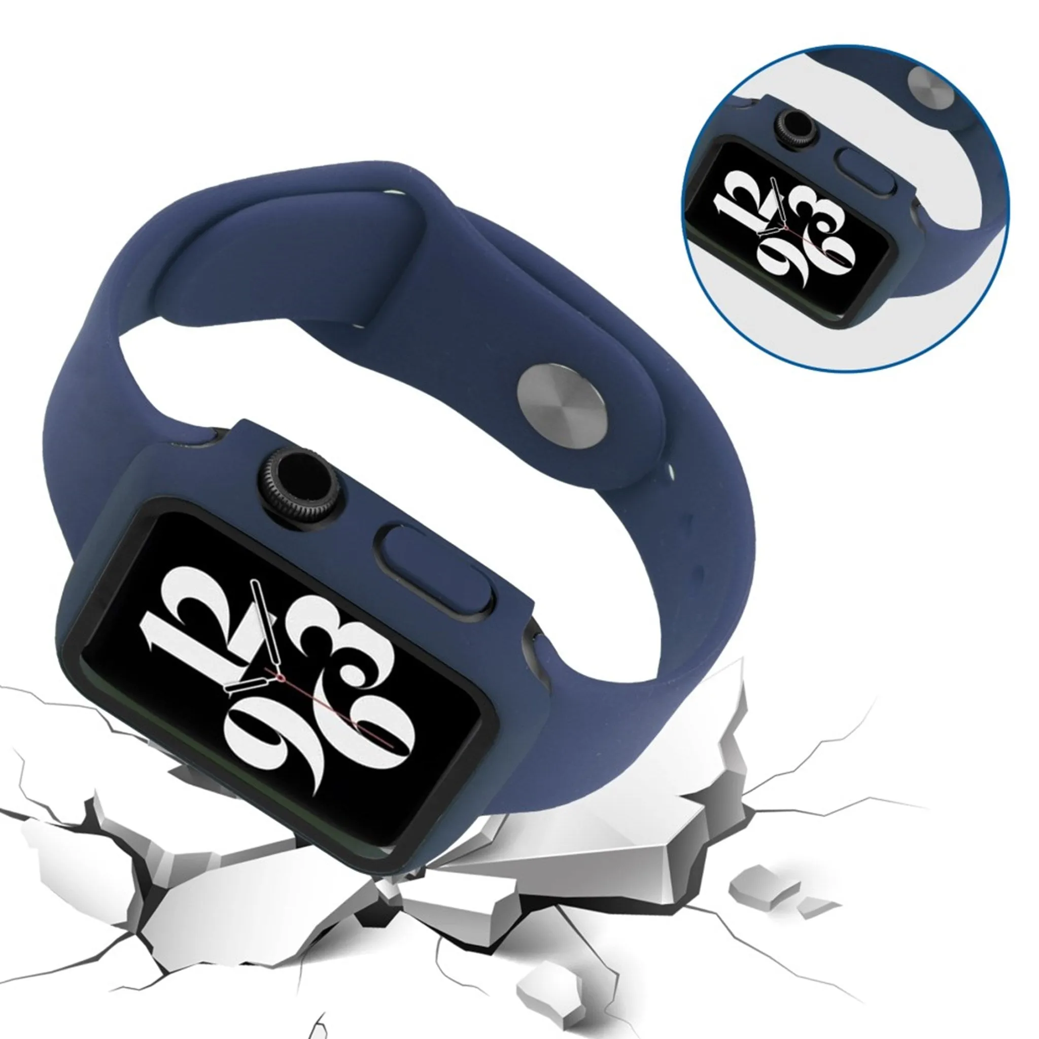 Apple Watch (45mm) silicone watch strap   tempered glass cover - Blue