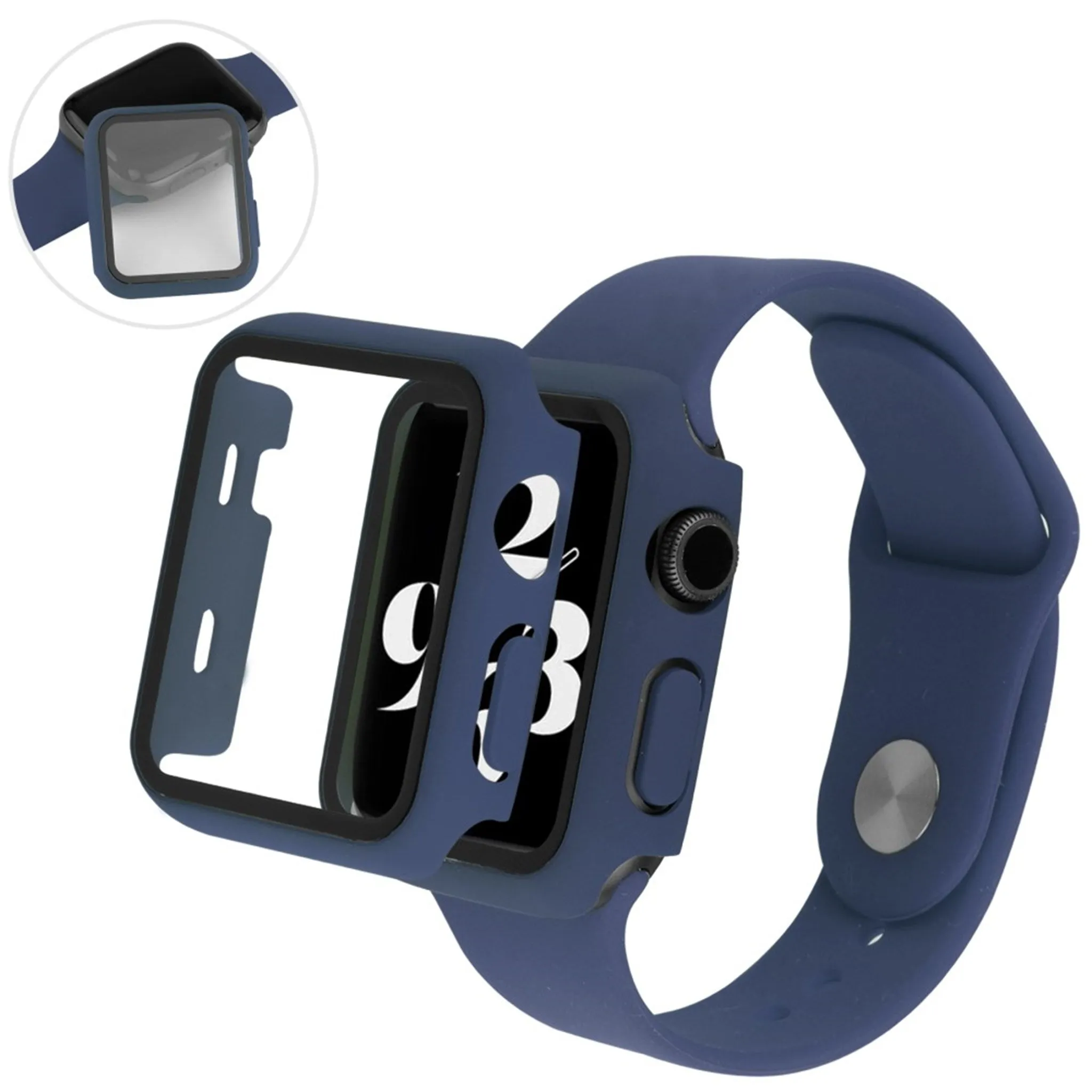 Apple Watch (45mm) silicone watch strap   tempered glass cover - Blue