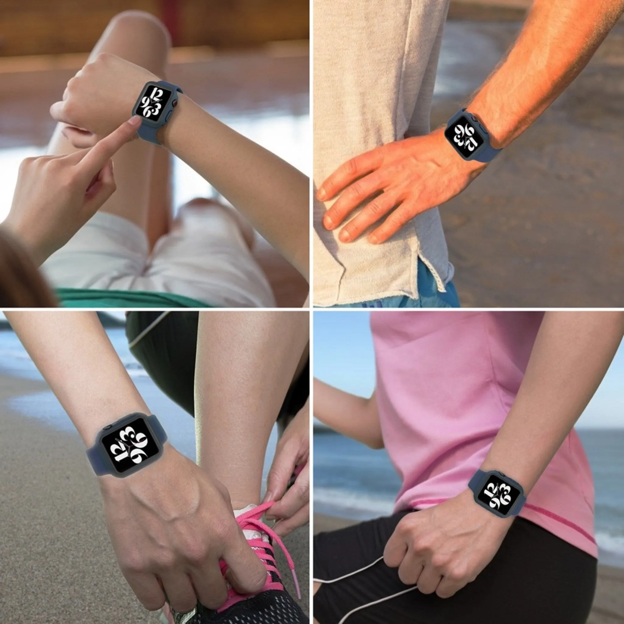 Apple Watch (45mm) silicone watch strap   tempered glass cover - Blue