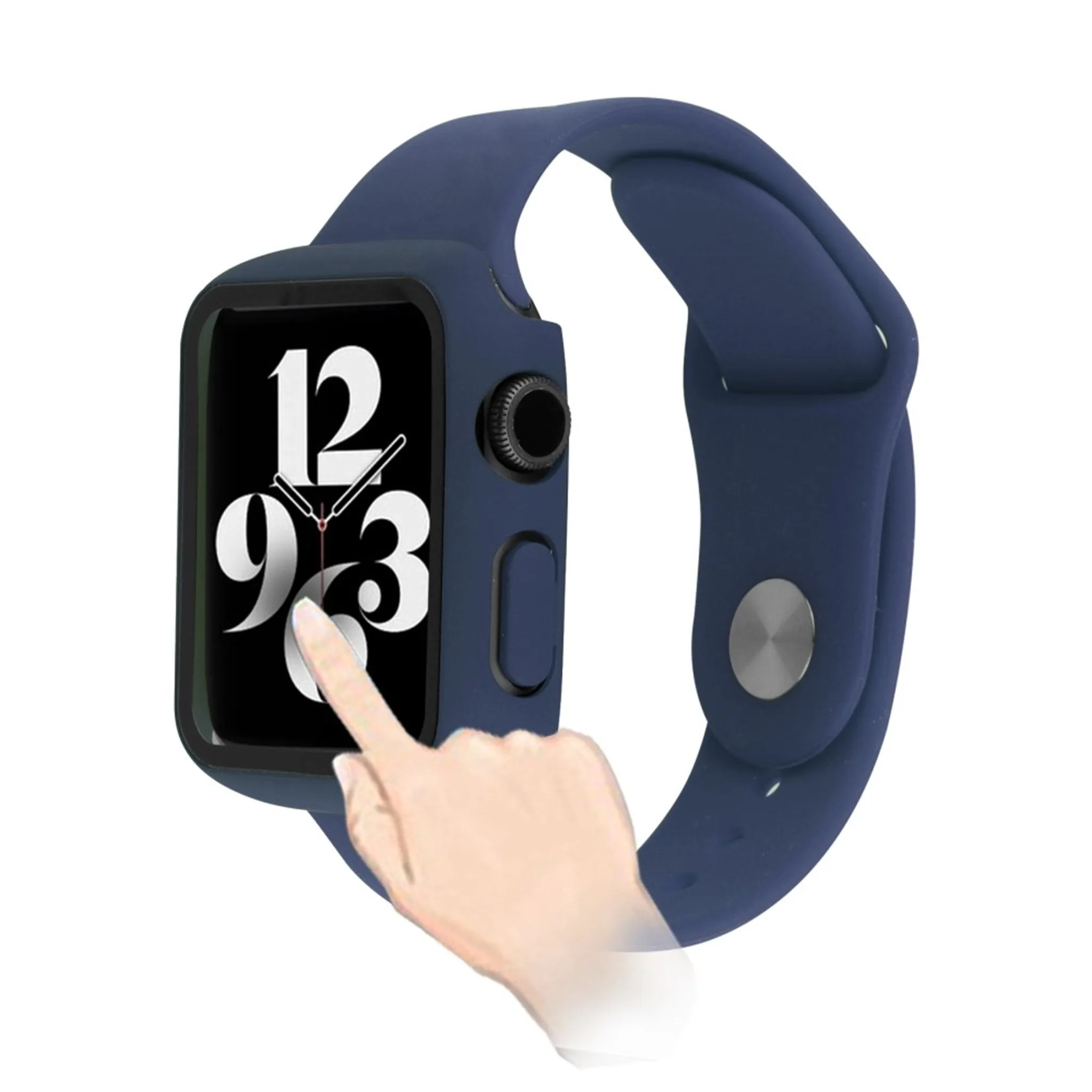 Apple Watch (45mm) silicone watch strap   tempered glass cover - Blue