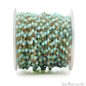 Aqua Chalcedony Gold Plated Beaded Wire Wrapped Rosary Chain